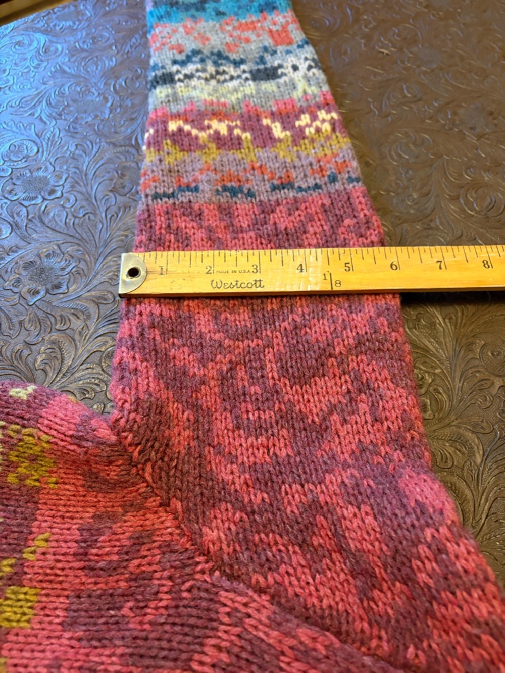 Sundance Long Maroon Multi-Color Patterned Cardigan Coat - Picture 9 of 10